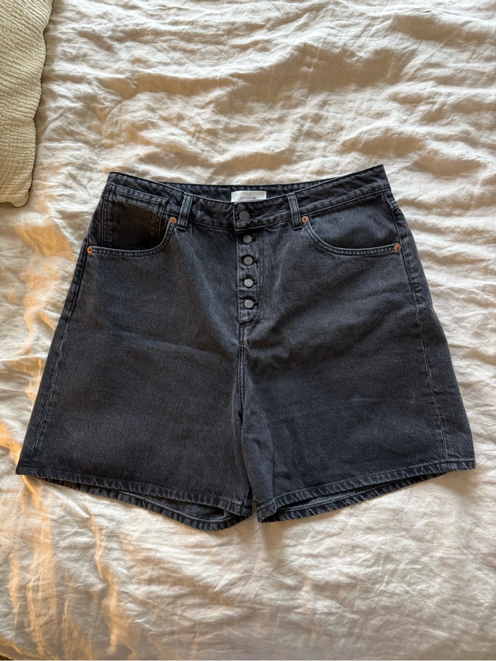 Decade Studio High-Rise Button-Front Denim Shorts